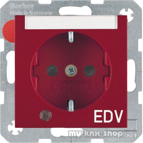 Berker 41108915 Steckdose SCHUKO mit Kontroll-LED, Beschriftungsfeld S.1/B.3/B.7 rot, glänzend