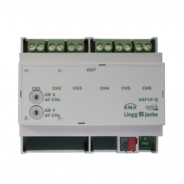 Lingg&Janke Q79234 KNX quick Schaltaktor 6-fach, 6 TE Schaltleistung 16A 250 VAC, C-Last 200µF A6F16