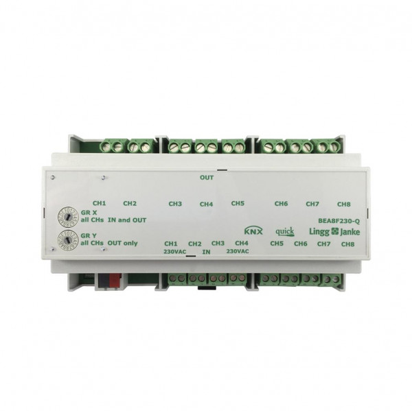 Lingg&Janke Q79242 KNX quick Binär Ein-/Ausgang 8-fach, Signaleingang 230V AC/DC, 9 TE Schaltleistun