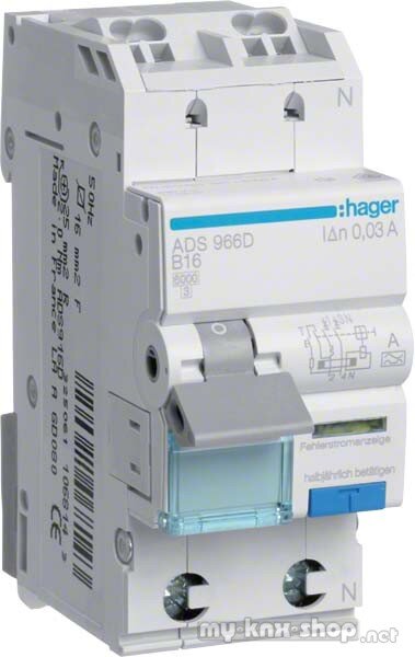 Hager FI/LS-Schalter 1P+N 6kA C-16A 10mA ACS966D