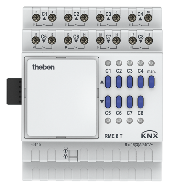 Theben RME 8 T KNX Kombiaktor (Erweiterungsmodul MIX2) 8/4-fach, 16 A 140 µF, KNX TP, Data Secure, Erweiterung MIX2