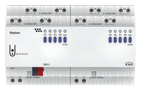 Theben RM 8 I KNX Schaltaktor 8-fach, 16 A C-Last 200 µF, KNX TP