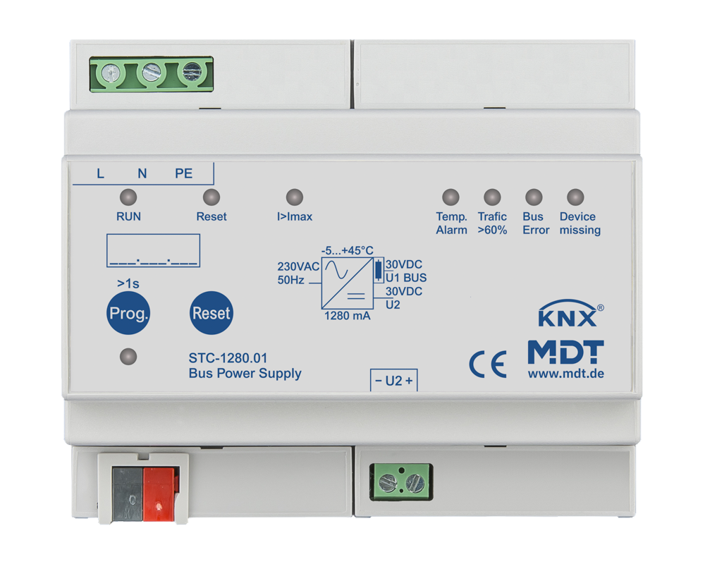MDT STC-1280.01 KNX Busspannungsversorgung mit Diagnosefunktion, 6TE ...