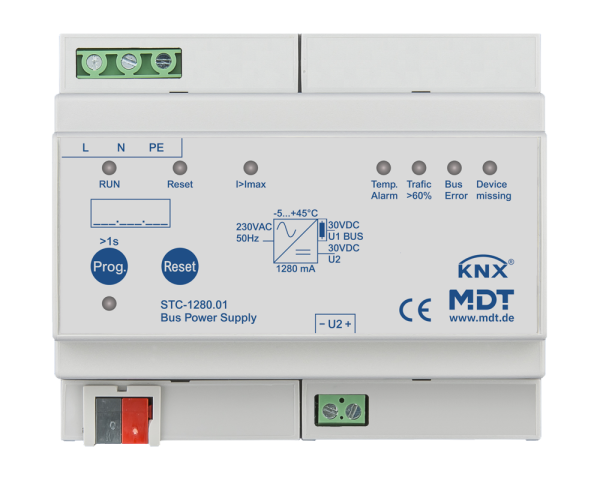 MDT STC-1280.01 KNX Busspannungsversorgung mit Diagnosefunktion, 6TE REG, 1280 mA