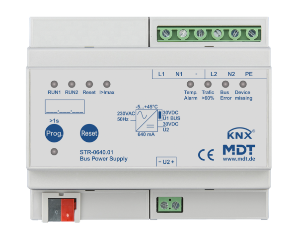 MDT STR-0640.01 KNX Redundante Busspannungsversorgung mit Diagnose, 6TE REG, 640 mA