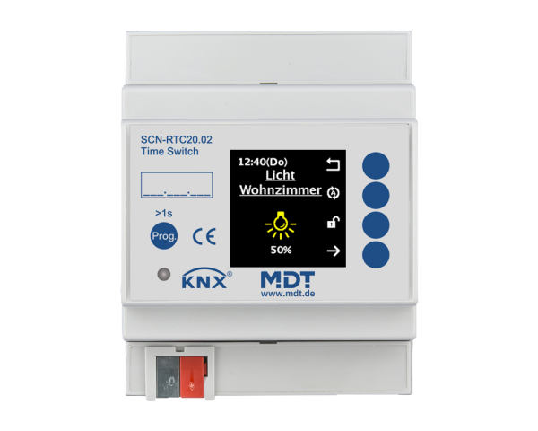 MDT SCN-RTC20.02 KNX Schaltuhr mit 20 Kanälen und aktivem Farbdisplay, 4TE REG