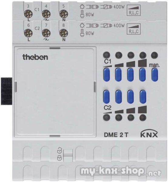 Theben DME 2 T KNX Dimmaktor (Erweiterungsmodul MIX2) 2-fach, 400 W, KNX TP, Data Secure, Erweiterung MIX2