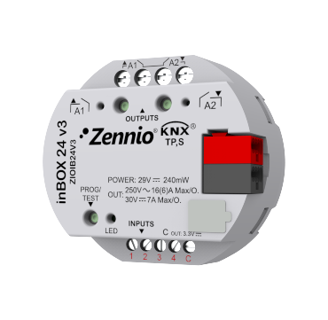 Zennio ZIOIB24V3 KNX Multifunktionsaktor INBOX 24 V3 UP Schalten 2 Ausgänge und 4 Eingänge