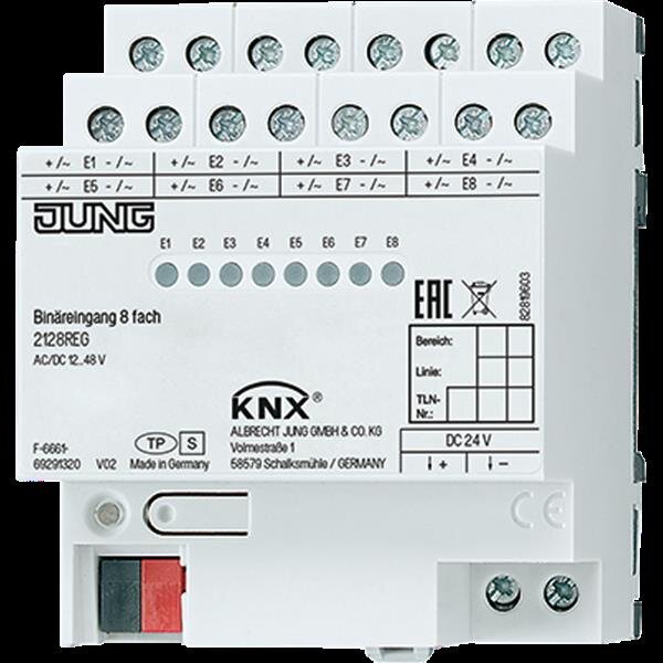 Jung 2128REG KNX Binäreingang, 8fach, REG, Spannung: AC/DC 12 bis 48 V, Statusanzeige