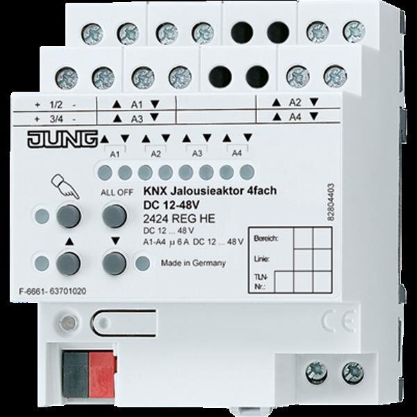 Jung 2424REGHE KNX Jalousieaktor, 4fach, REG, elektronische Handbedienung, LED-Statusanzeige