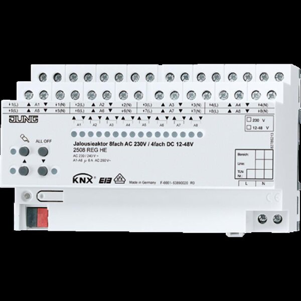 Jung 2508REGHE Jalousieaktor, 8fach AC 230 V ~, 4fach DC 12 bis 48 V, Handbedienung