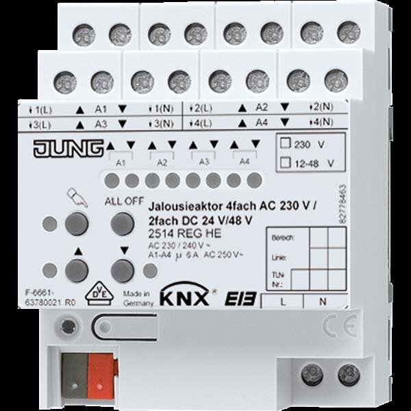 Jung 2514REGHE KNX Jalousieaktor, 4/2fach, AC 230 V / DC 12 bis 48 V