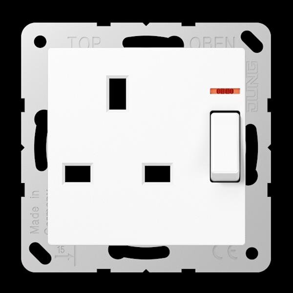 Jung A3171KOWW Steckdose, 13 A 250 V ~, 2-polig + E, British Standard, Berührungsschutz, abschaltbar, Schalter mit Kontrolllicht, Schraubklemmen