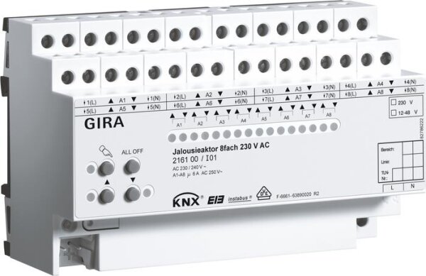 Gira 216100 Jalousieaktor 8-fach 230VAC KNX/EIB REG