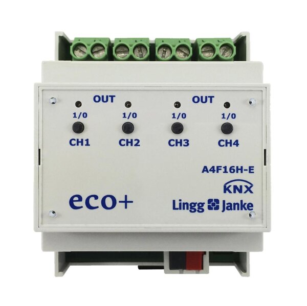 Lingg&Janke 79232SEC KNX Secure Schaltaktor 4-fach, Handbedienung, 4 TE Schaltleistung 16A 250 VAC, C-Last 200µF A4F16H-SEC