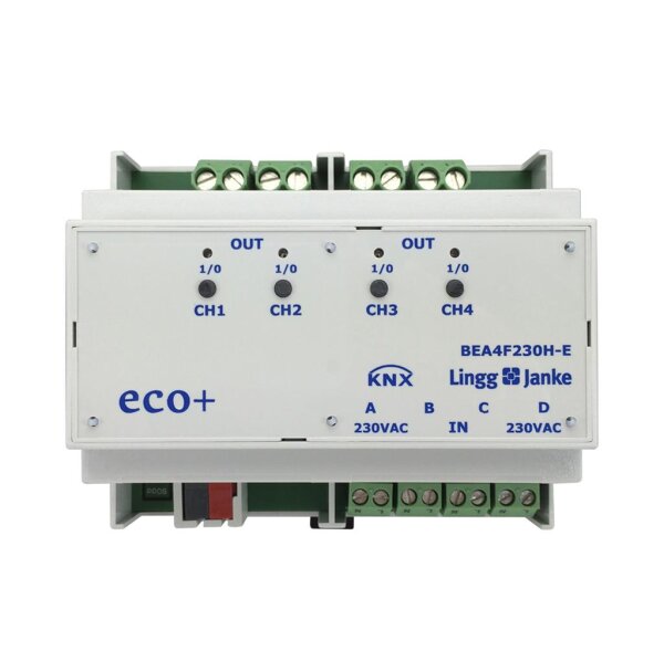 Lingg&Janke 79244SEC KNX Secure Binär Ein-/Ausgang 4-fach, Signaleingang 230V AC/DC, Handbedienung, 6 TE Schaltleistung 16A 250 VAC, C-Last 200µF BEA4F230H-SEC