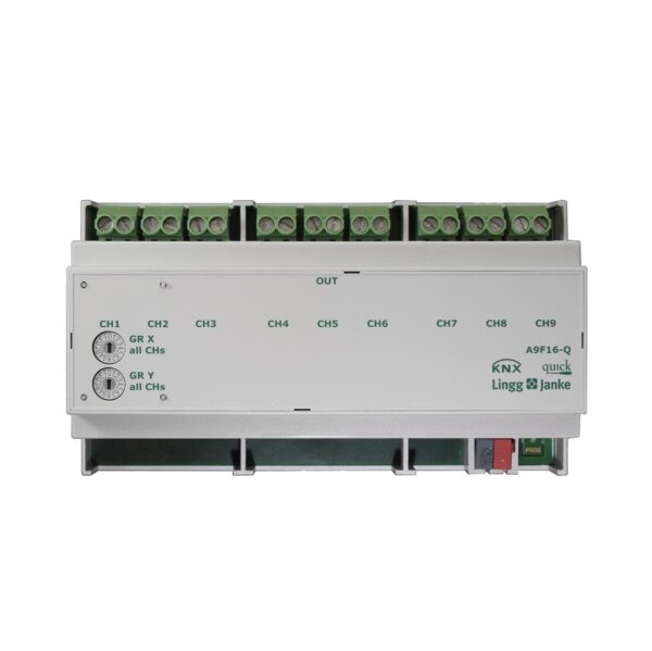 Lingg&Janke Q79235 KNX quick Schaltaktor 9-fach, 9 TE Schaltleistung 16A 250 VAC, C-Last 200µF A9F16-Q