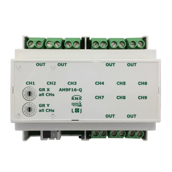 Lingg&Janke Q79238 KNX quick Schaltaktor 9-fach, 6 TE Schaltleistung 16A 250 VAC, C-Last 140µF AH9F16-Q