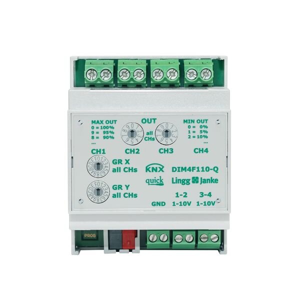 Lingg&Janke Q77611 KNX quick 1-10V Schnittstelle 4-fach, 4 TE Schaltleistung 16A 250 VAC, C-Last 140µF DIM4F110-Q