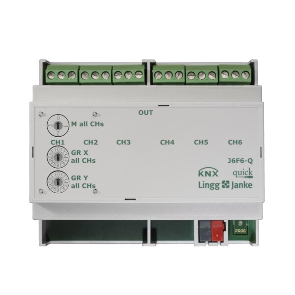 Lingg&Janke Q79438 KNX quick Jalousie-/Rollladenaktor 6-fach 10A, 6 TE Schaltleistung 10A 250 VAC, C-Last 140µF J6F10-Q