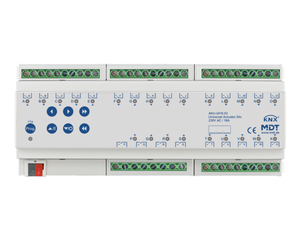 MDT AKU-2416.03 KNX Universalaktor 24-fach, 12TE REG, 16 A, 230 V AC, 100 µF, 15 EVG