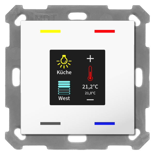 MDT BE-TAS55T4.01 KNX Taster Smart 55 4-fach mit Farbdisplay und T-/F-Sensor, Reinweiß glänzend