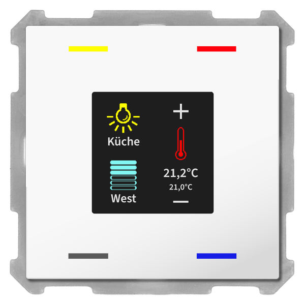 MDT BE-TAS63T4.01 KNX Taster Smart 63 4-fach mit Farbdisplay und T-/F-Sensor, Studioweiß glänzend