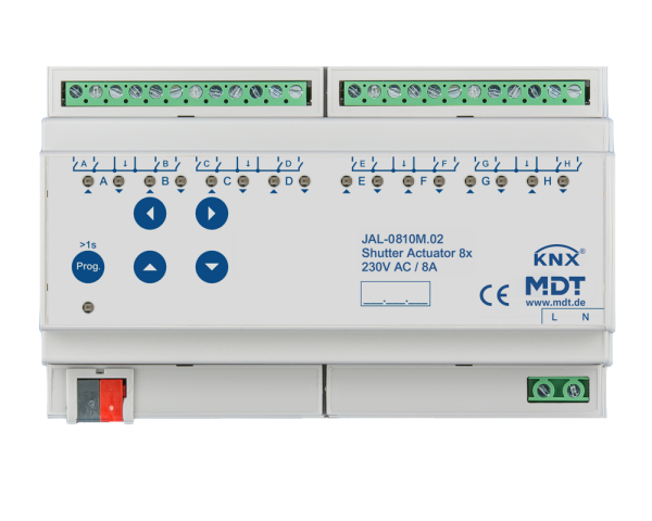 MDT JAL-0810M.02 KNX Jalousieaktor 8-fach mit Fahrzeitmessung, 8TE REG, 8 A, 230 V AC