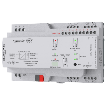 Zennio ZPR88 KNX ALLinBOX 88 Multifunktionsgerät mit Spannungsversorgung, KNX-IP-Schnittstelle, 8 OUT, 8 IN, Logikmodul