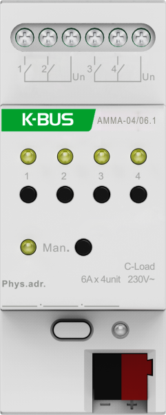 GVS KNX Multifunktionsaktor 4-fach 6A - Schalten/Jalousien/Heizung (PWM, 2-Punkt, 3-Punkt)/Fancoil - AMMA-04/06.1