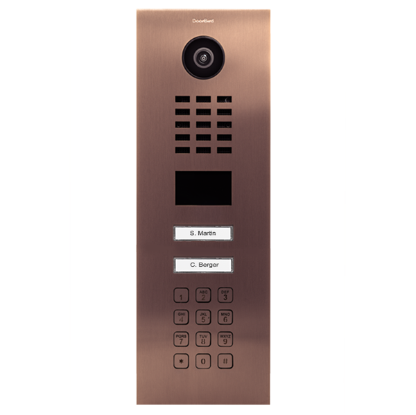 DoorBird IP Video Türstation D2102KV, Edelstahl V2A, gebürstet, PVD Beschichtung mit Bronze-Optik, 2 Ruftasten, Keypad Modul