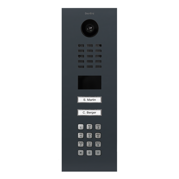 DoorBird IP Video Türstation D2102KV, Edelstahl V2A, pulverbeschichtet, seidenmatt, RAL 7016, 2 Ruftasten, Keypad Modul