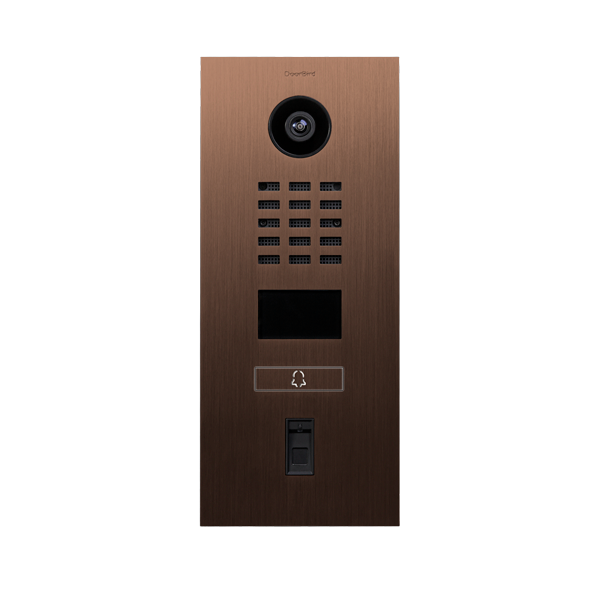 DoorBird IP Video Türstation D2101FV Fingerprint 50, Edelstahl Bronze-Optik, gebürstet, 1 Ruftaste inkl. Bronze-Optik mit Glockensymbol