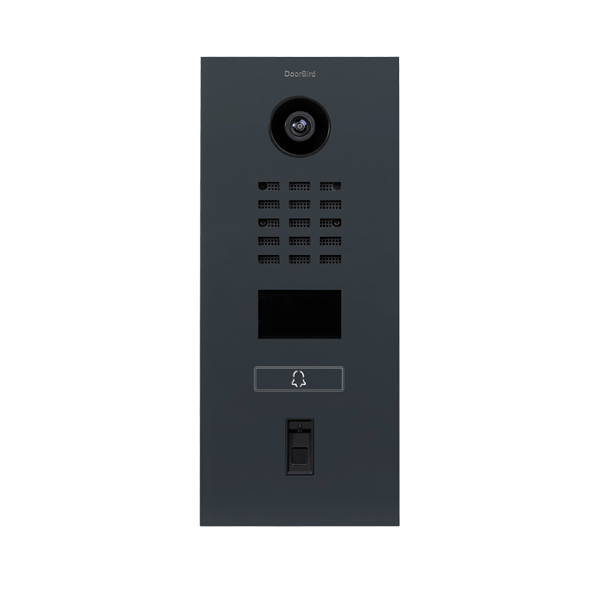 DoorBird IP Video Türstation D2101FV Fingerprint 50, Edelstahl RAL 7016 Anthrazit, 1 Ruftaste inkl. Edelstahlplättchen RAL 7016 Anthrazit mit Glockensymbol