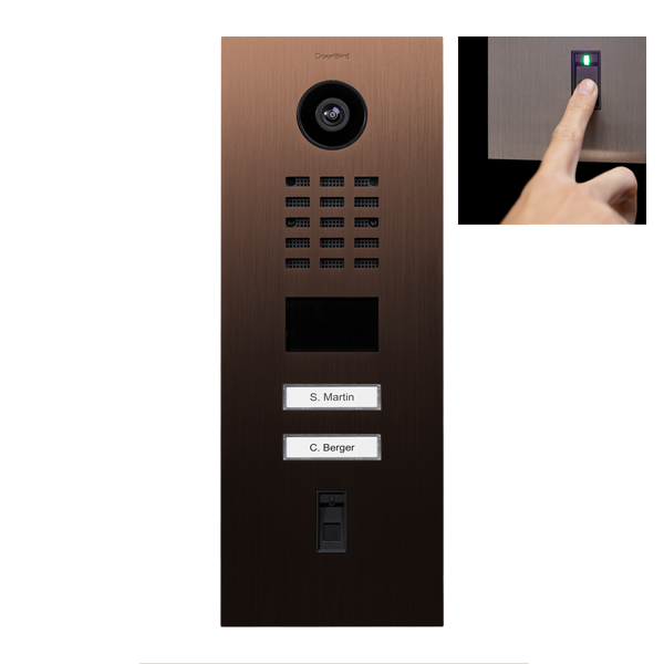 DoorBird IP Video Türstation D2102FV Fingerprint 50, Edelstahl Bronze-Optik, gebürstet, 2 Ruftasten