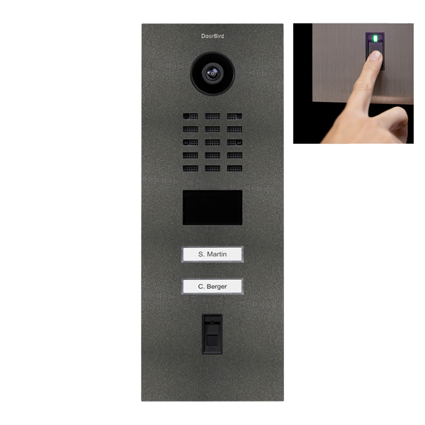 DoorBird IP Video Türstation D2102FV Fingerprint 50, Edelstahl DB703 Eisenglimmer, 2 Ruftasten