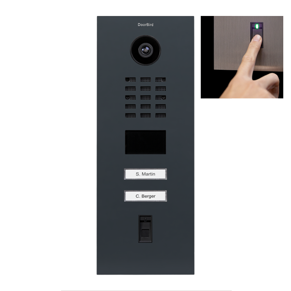 DoorBird IP Video Türstation D2102FV Fingerprint 50, Edelstahl DB 703 Anthrazit, 2 Ruftasten