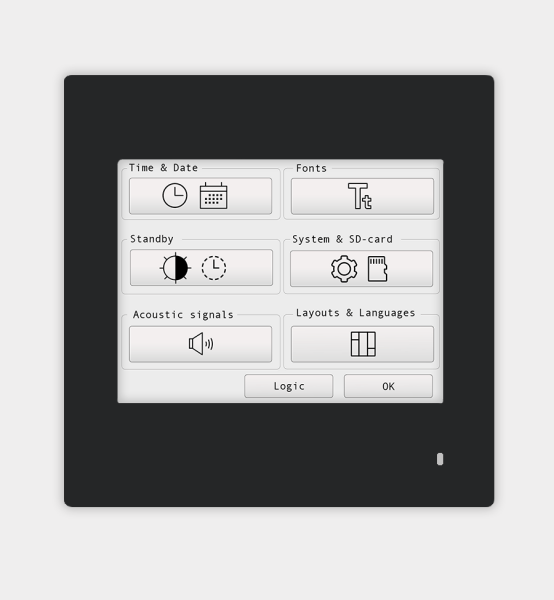 Arcus eds Touch_IT-PC35 black TFT 3,5" Color-Touch-Display, IR Sensor,
IP20, ink.l  Tragahmen für Standardunterputzdose (60 / 68mm)