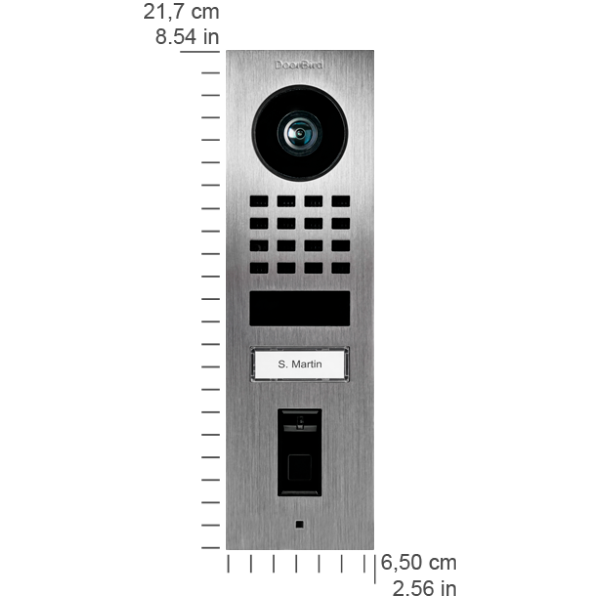 DoorBird IP Video Türstation D1101FV Fingerprint 50 Aufputz, Edelstahl V4A (salzwasser- und flugrostbeständig), gebürstet, 1 Ruftaste, DoorBird Fingerabdruckleser Modul 50, inkl. Aufputzgehäuse