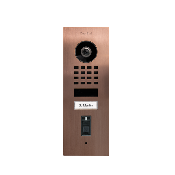 DoorBird IP Video Türstation D1101FV Fingerprint 50 Unterputz, Edelstahl V2A, gebürstet, PVD Beschichtung in Bronze-Optik, 1 Ruftaste, DoorBird Fingerabdruckleser Modul 50, inkl. Unterputzgehäuse