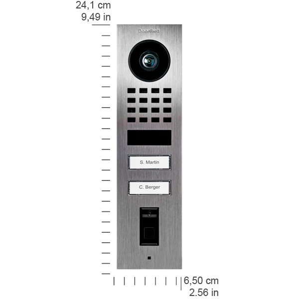 DoorBird IP Video Türstation D1102FV Fingerprint 50 Aufputz, Edelstahl V2A, gebürstet, 2 Ruftasten, DoorBird Fingerabdruckleser Modul 50, inkl. Aufputzgehäuse