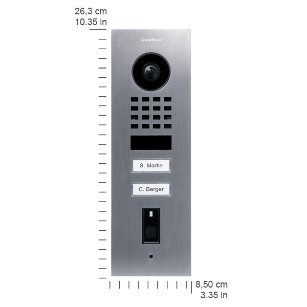 DoorBird IP Video Türstation D1102FV Fingerprint 50 Unterputz, Edelstahl V4A (salzwasser- und flugrostbeständig), gebürstet, 2 Ruftasten, DoorBird Fingerabdruckleser Modul 50, inkl. Unterputzgehäuse