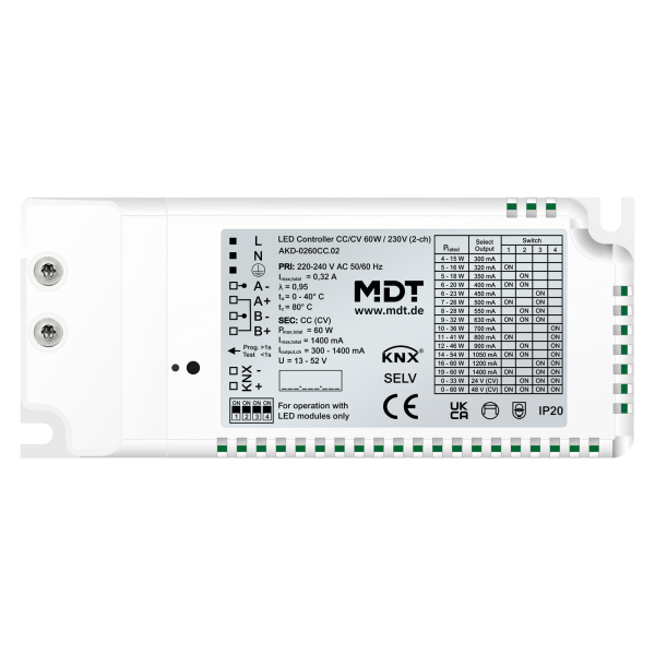 MDT AKD-0260CC.02 KNX LED Controller CC/CV 60 W / 230 V 2-Kanal