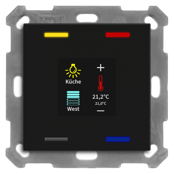 MDT BE-TAS55T406.01 KNX Taster Smart 55 4-fach mit Farbdisplay und T-/F-Sensor, Schwarz matt