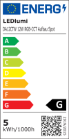 LEDlumi DA12CTWSW LED Aufbaustrahler schwarz 24V 12W RGBCCT 2000-6000 Kelvin