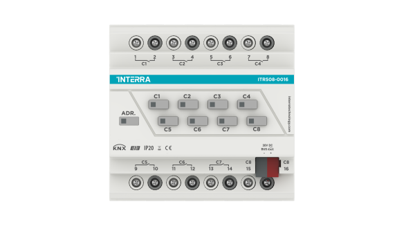 Interra Combo KNX Actuator - 8 Channel 16A (Lighting, Shutter, Blind, Fan Coil) ITR508-0016