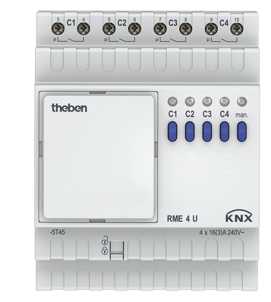 Theben RME 4 U KNX Schaltaktor (Erweiterungsmodul MIX2) 4-fach, 16 A 140 µF, KNX TP, Data Secure, Erweiterung MIX2
