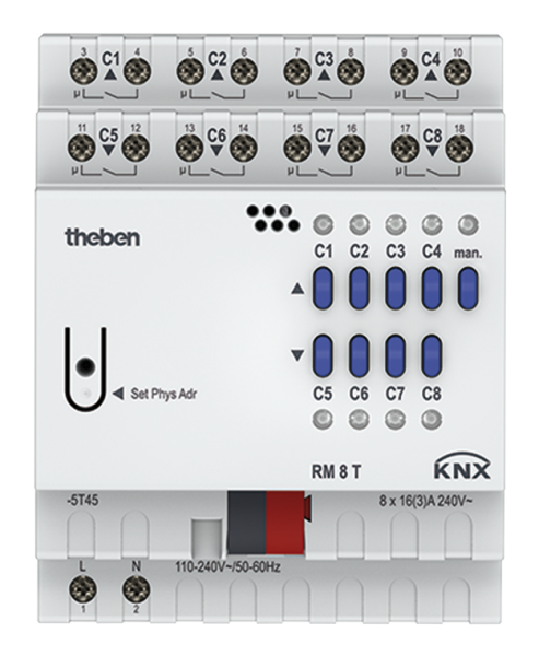 Theben RM 8 T KNX Kombiaktor 8/4-fach, 16 A 140 µF, KNX TP