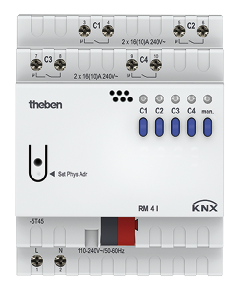 Theben RM 4 I KNX Schaltaktor 4-fach, 16 A C-Last 200 µF, KNX TP