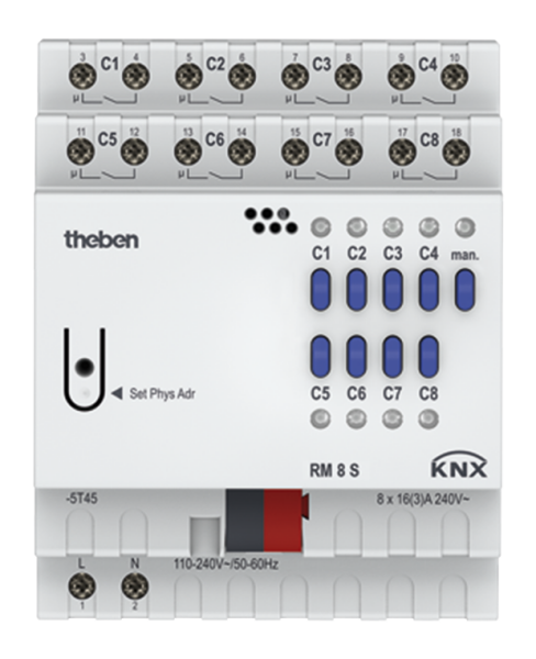 Theben RM 8 S KNX Schaltaktor 8-fach, 16 A 200 µF, KNX TP